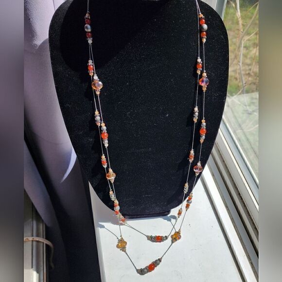 Charming charlie silver double strand floating crystal necklace - Picture 3 of 11